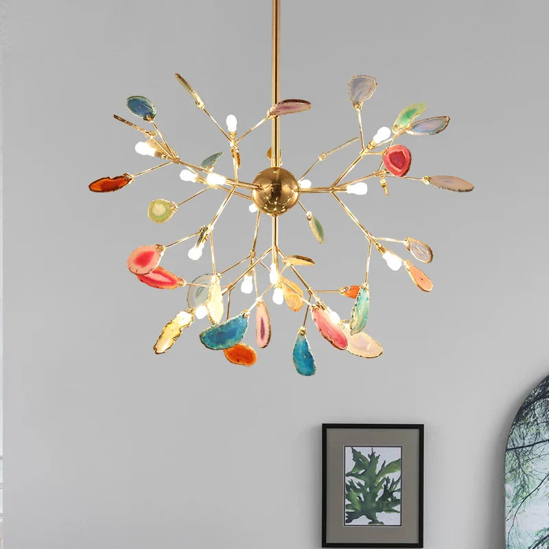 Axyaa Agate Tree Branch Chandelier - Nordic Glass Lamp for Bedroom, Kitchen and Dining Room