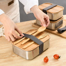 Axyaa Stainless-Steel Bento Box with Wooden Lid: Leak-Proof Food Container