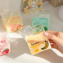Axyaa Kawaii Strawberry Milk Carton Glass Cup - 380ml Square Creative Breakfast Cup