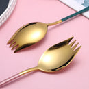 Axyaa Stainless Steel Long Handle Fork Spoon Set for Ice Cream Fruit Salad