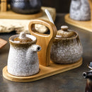 Axya Ceramic Seasoning Jar Set with Lid, Spoon - Kitchen Condiment Canister
