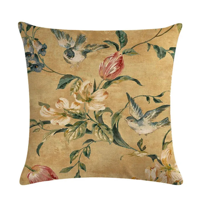 Axyaa Bird Print Cotton Linen Cushion Cover 45X45cm