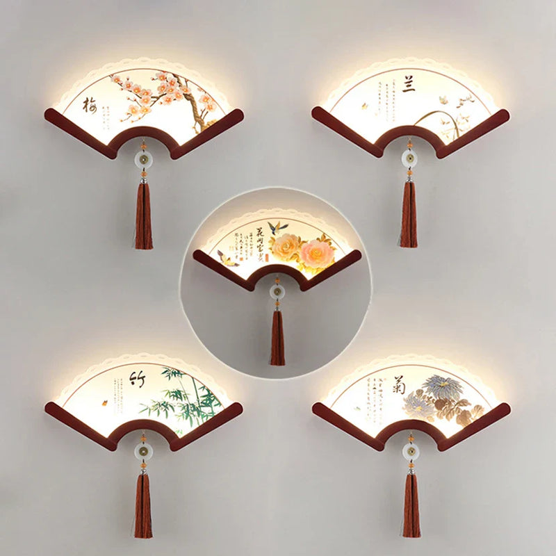 Axyaa Fan-shaped Wood LED Wall Lamp for Bedroom & Living Room