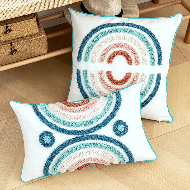 Floral Rainbow Cushion Cover by Axyaa - 45x45cm/30x50cm Loop Tufting Home Décor