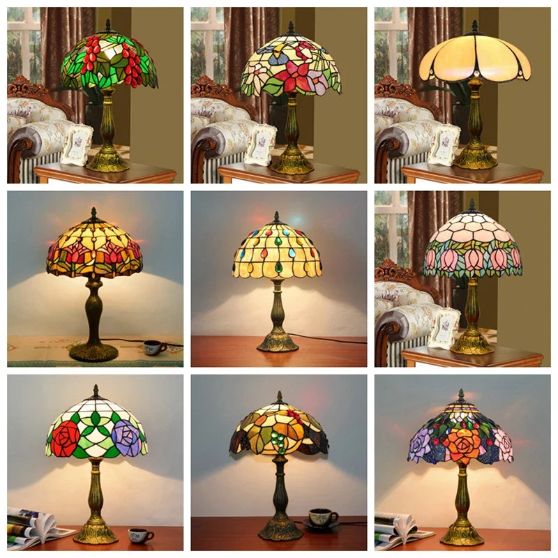 Axyaa Dragonfly Tiffany Table Lamp Vintage Stained Glass Desk Light