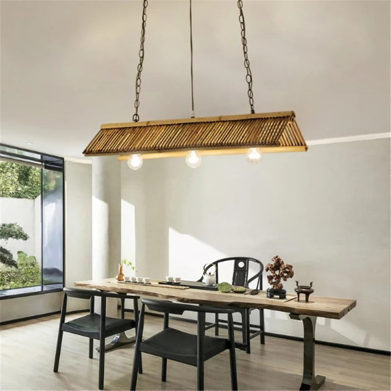 Axyaa Bamboo Pendant Chandelier: Classic Chinese Hanging Lamp for Kitchen, Bar, Restaurant Lighting