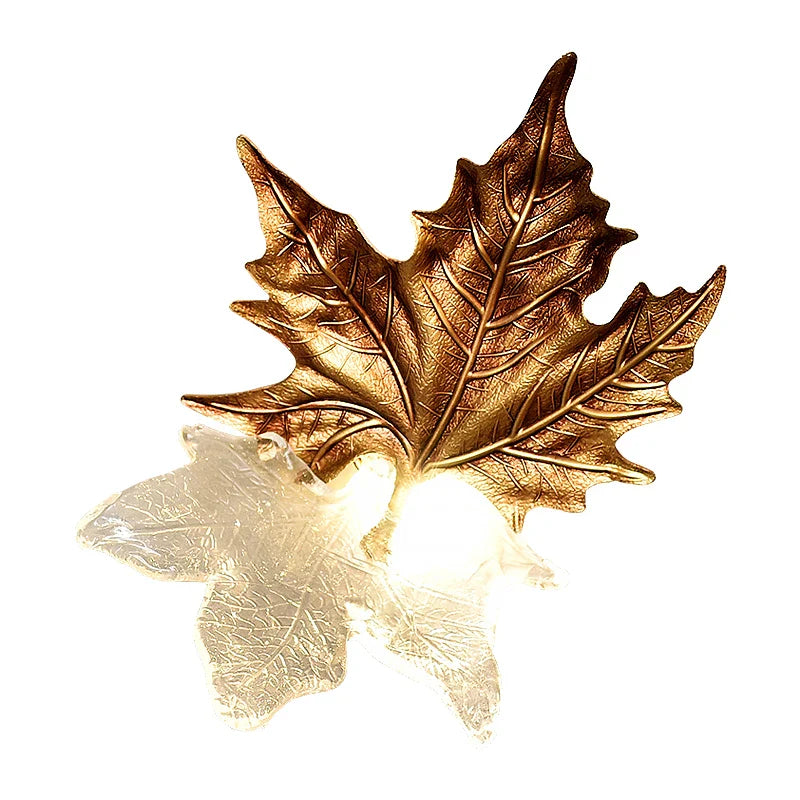 Axyaa Luxury Copper Maple Leaf Crystal Glass Wall Lamp for Home Deco