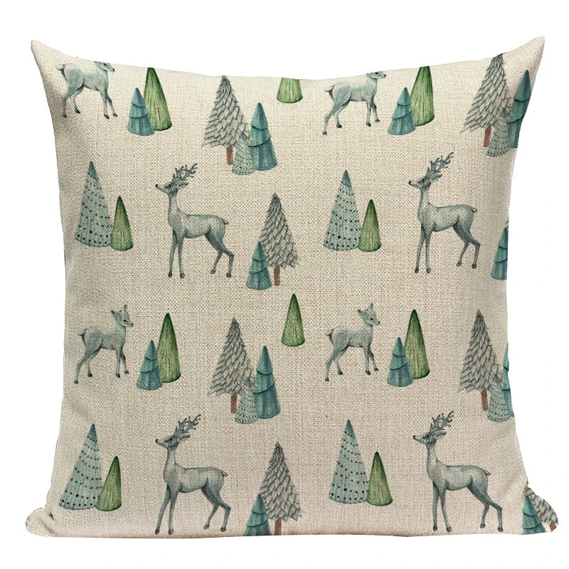Axyaa Christmas Deer Snowman Cartoon Cushion Cover - Festive Decor Pillowcase