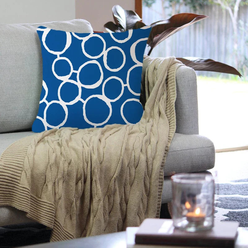 Axyaa Blue Geometric Cotton Linen Pillow Cover for Luxury Home Decor