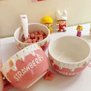Axyaa Sweet Strawberry Ceramic Bowl for Girls - Fruit Salad Ice Cream Dessert Bowl