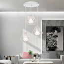 Axyaa White Iron Cage Pendant Lights - Modern Chandelier for Living Room