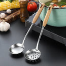 Axyaa Stainless Steel Wooden Handle Soup Spoon Colander - Large Kitchen Utensil