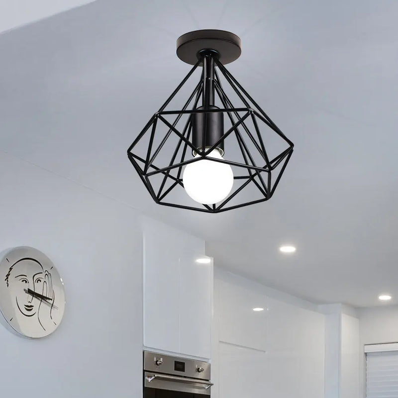 Axyaa Retro Iron Cage Ceiling Light for Nordic Kitchen Home Lighting