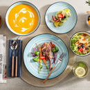 Axya Handpainted Blue Spirals Stoneware Dinner Set: 24/48-Piece with Bowl, Plate - Bonbon