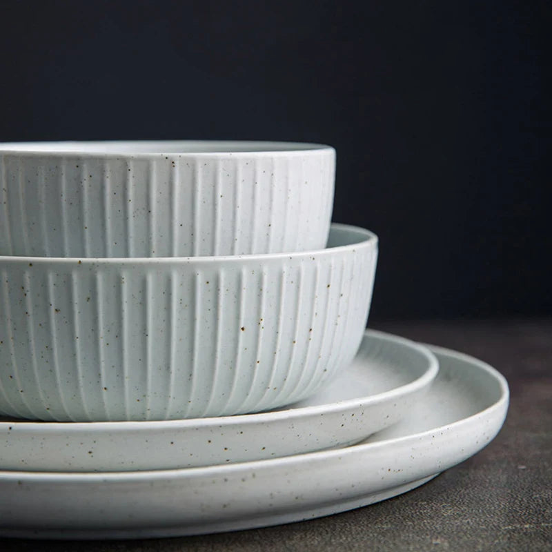 Axya Ceramic Dessert Plate Set: White Dot Design, Restaurant Quality Tableware & Rice Bowl