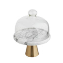 Axya Glass Cake Stand with Golden High-foot Cover Tray Kitchen Decoration Storage