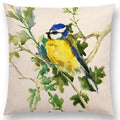 Axyaa Bird Watercolor Cotton Linen Cushion Cover- Hummingbird Goldfinch Chickadee Cardinal Kingfisher