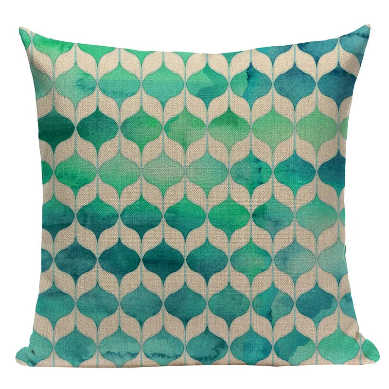 Axyaa Geometric Cushion Cover: Green Pink Diamond Design for Home, Bedroom, and Car