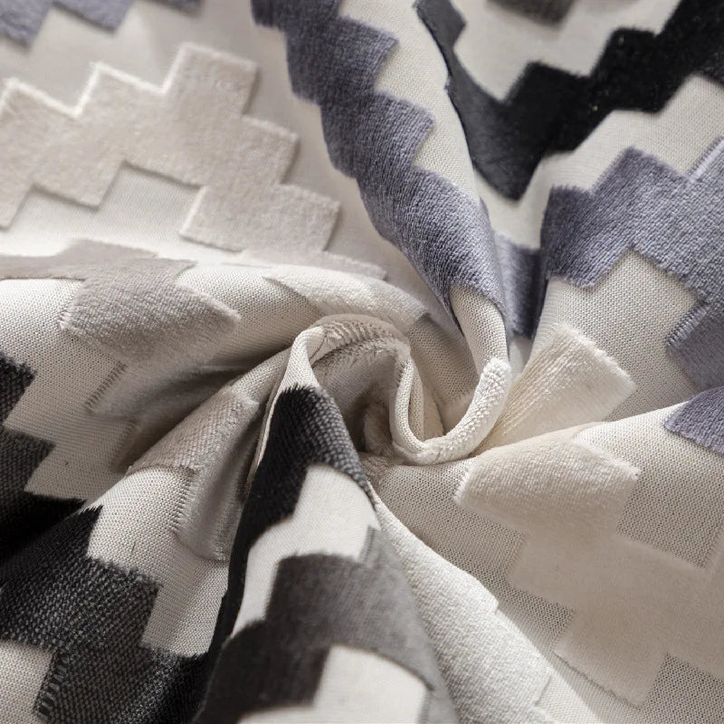 Axyaa Velvet Cushion Cover Zigzag Pattern Soft Pillow Cover in Grey Coffee Blue - 45x45cm/30x50cm/50x50cm