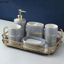 Axya Ceramic Striped Bathroom Set with 5 Pieces