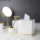 Axya Marble Bathroom Set with Mirror Tray, Tissue Box & Jewelry Rack