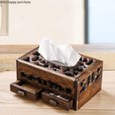 Axya Solid Wood Tissue Box Tray: Retro Multifunctional Living Room Storage