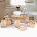 Axya Floral Bathroom Set: Soap Dispenser, Cup, Toothbrush Holder, Toilet Brush