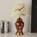 Axyaa Festive Magpie Hand-Embroidered Lampshade & Floral Ceramic Table Lamp