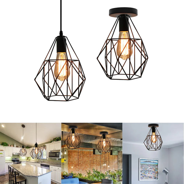 Axya Iron Cage Chandelier Pendant Ceiling Light for Vintage Loft Living Room