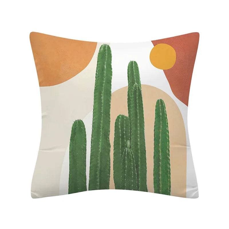 Axyaa Cactus Plant Pattern Pillow Cover Abstract Art Sofa Throw Decor Case