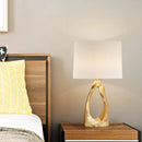 Axyaa Golden Resin Hollow Table Lamp with LED Light, White Cloth Lampshade for Bedroom & Study