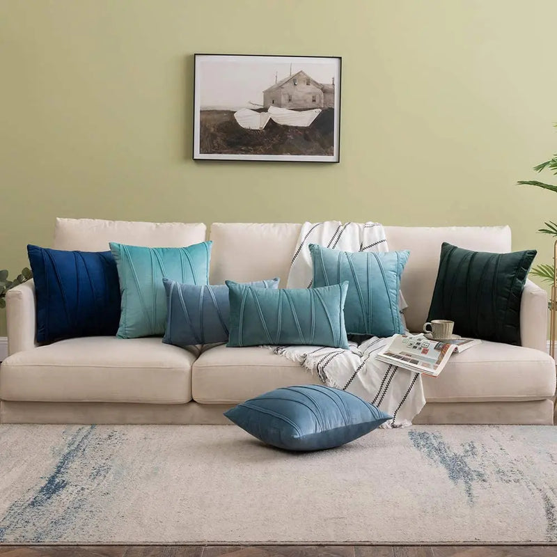 Blue Velvet Cushion Cover Set 18x18" - Axyaa Decorative Pillows for Living Room