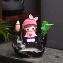 Axyaa Little Monk Ceramic Incense Burner with Mountain Water Flow Ornament
