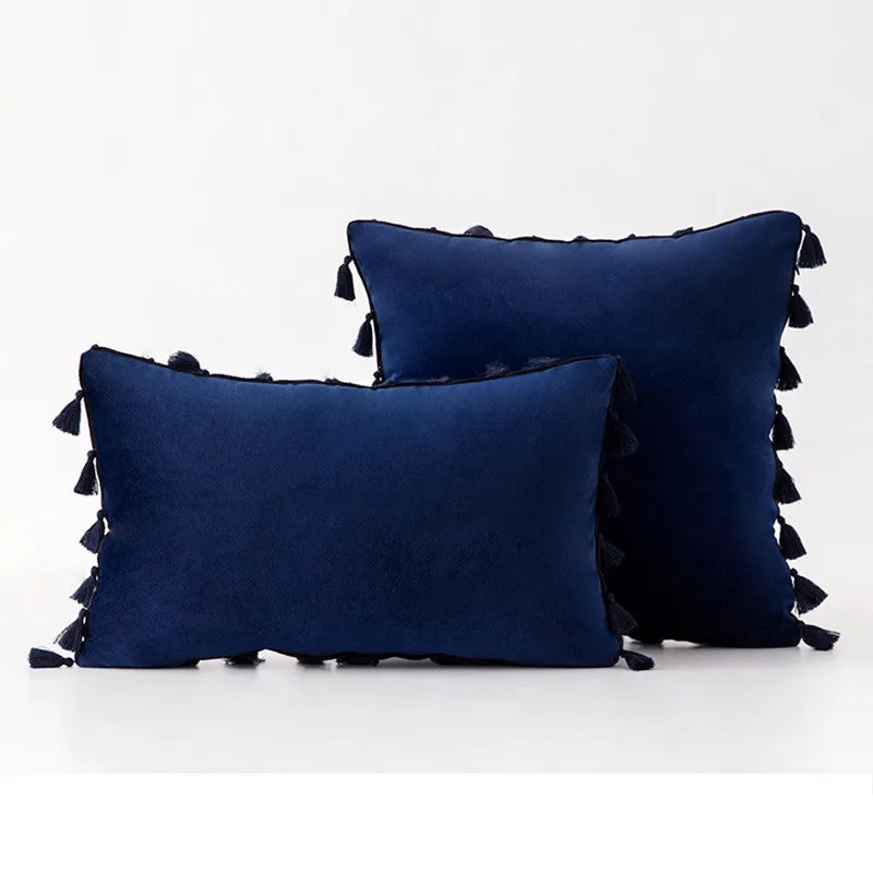 Velvet Tassel Throw Pillow Cover for Couch & Sofa - Axyaa Branded Luxe Accent Cushions