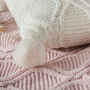 Axyaa Chenille Knit Cushion Cover 45x45cm With PomPom Ball - Pink/Grey/Cream - Home Decor Pillow Case