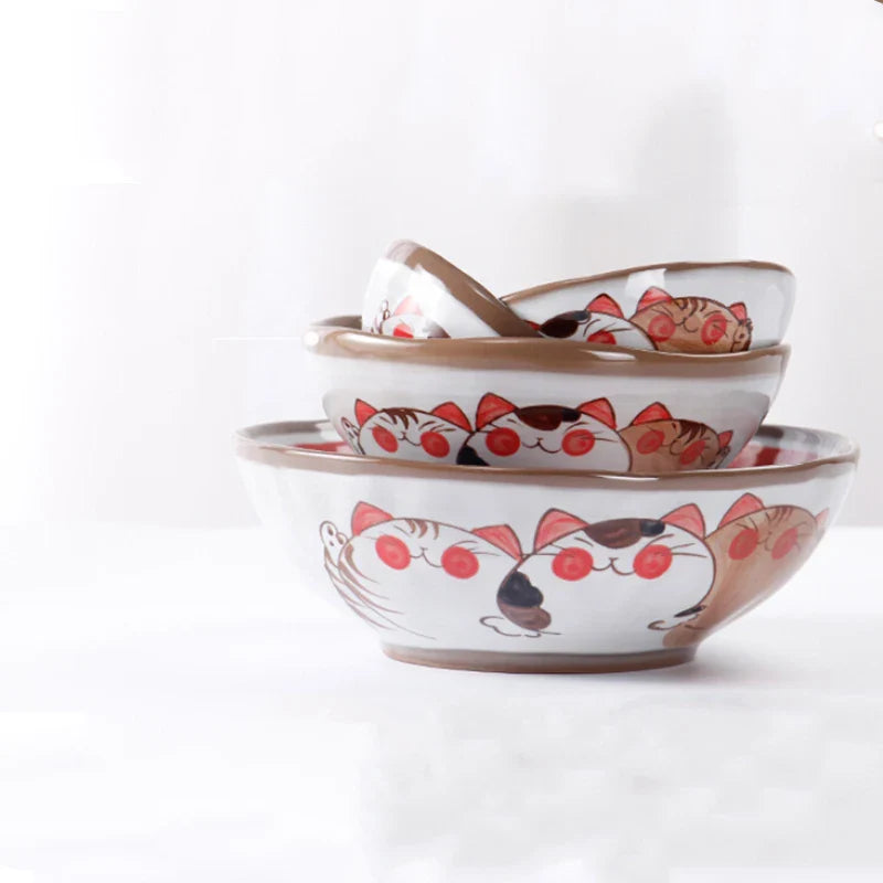 Axya Japanese Fortune Cat Ramen Noodle Bowl - Large Soup Bowl Tableware