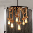 Axyaa Industrial Loft Chandelier: Wheel Hemp Rope DIY Pendant Lamp for Dining Room