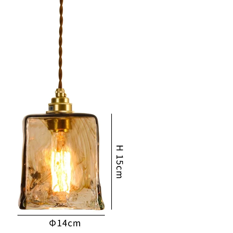 Axyaa Wood Copper Pendant Lights Glass Japanese Style Edison Hanging Lamp