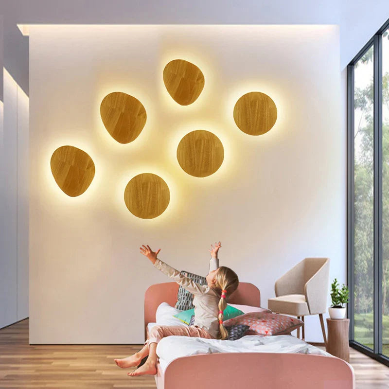 Axyaa Round Wooden Wall Lamp for Modern Nordic Interior Setting