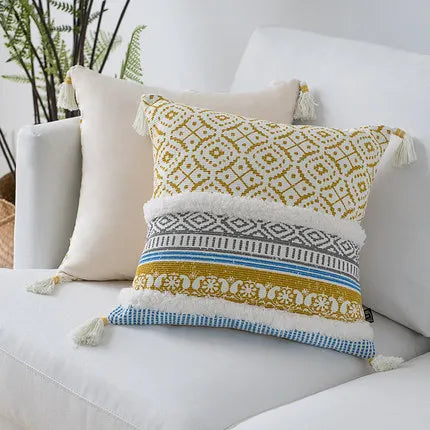 Moroccan Style Tassel Cushion Cover 45x45cm for Home Decor Sofa Bed - Axyaa