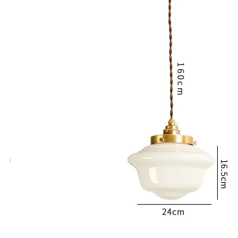 Axyaa White Glass LED Pendant Light: Japanese Style Nordic Modern Copper Hanging Lamp