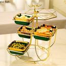 Axya Dark Green Deer Fruit Plate with Gold Border Metal Frame