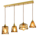 Axyaa Wood Copper Pendant Lights Flush Japanese Style Amber Glass LED Lamp