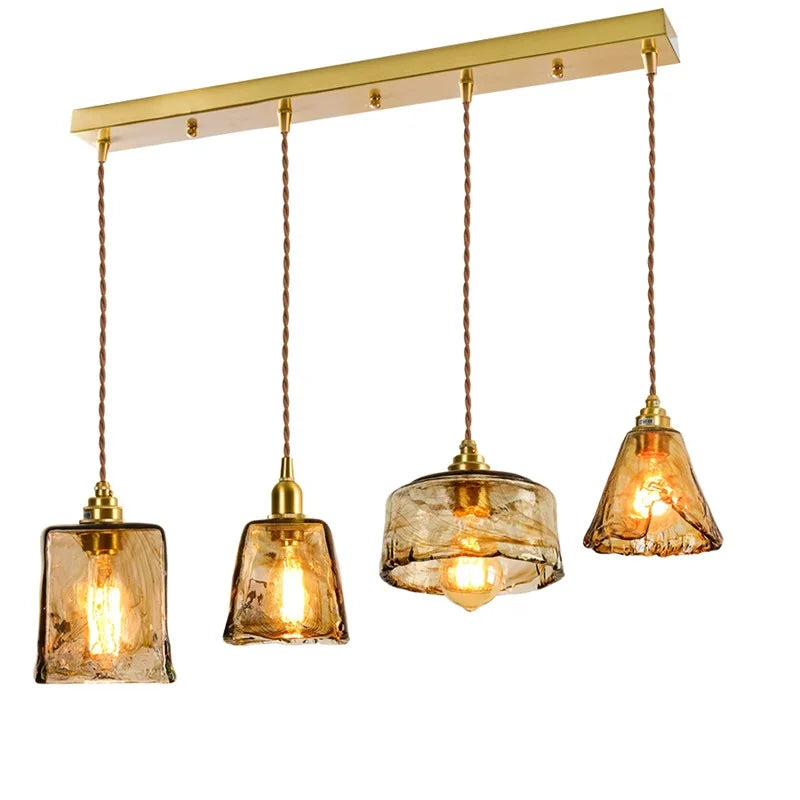 Axyaa Wood Copper Pendant Lights Glass Japanese Style Edison Hanging Lamp