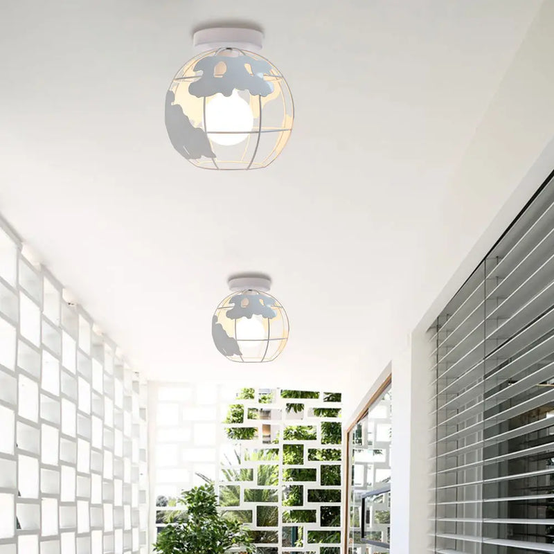 Axyaa World Map Globe Ceiling Light Cage in Modern Metal Wire Loft Design