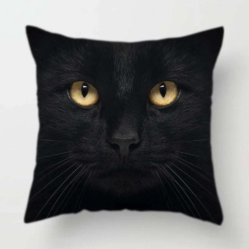 Axyaa Cat Face Print Throw Pillow Cover for Home Sofa Decor