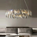 Axyaa Modern Luxury Gold Crystal Chandelier - Elegant Round/Wave Design for Living Room & Dining Area