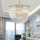 Axyaa Lustre Plate Metal LED Pendant in Gold/Chrome - Glass Round Chain Hanging Lamp