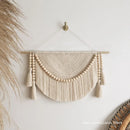 Axyaa Macrame Wall Hanging Tapestry with Wood Beads and Tassels - Handmade Woven Decor