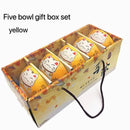 Axya Japanese Lucky Cat Ceramic Bowls Set of 5 - Colorful Cartoon Design